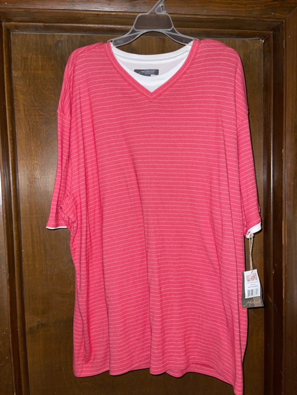 Method Men’s Red Striped V-Neck Short Sleeve Shirt